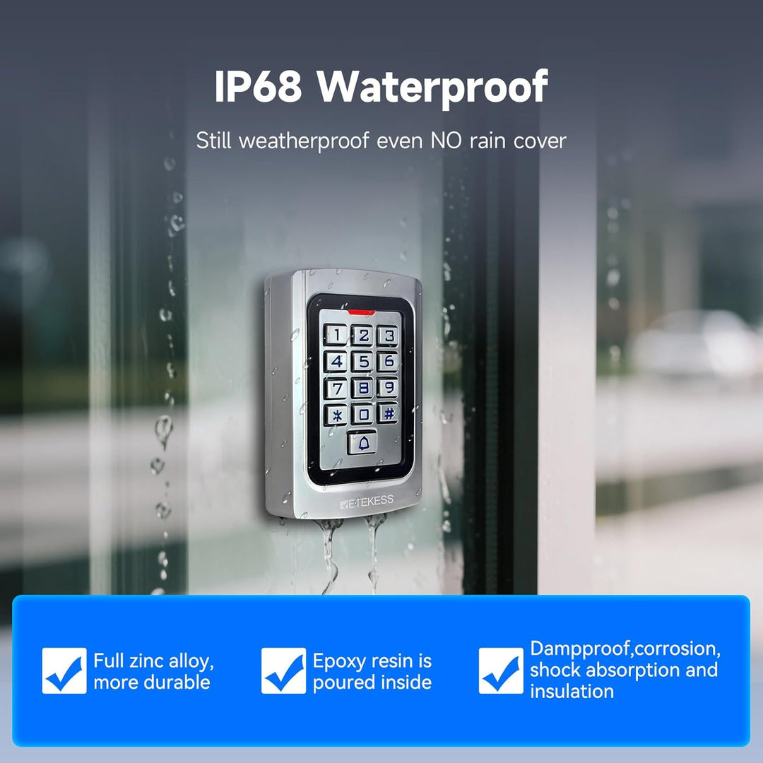Retekess T-AC04 Digicode Tastatur Metall IP68 Zugangskontrolle PIN 125KHz RFID Wasserdicht Hinterleu