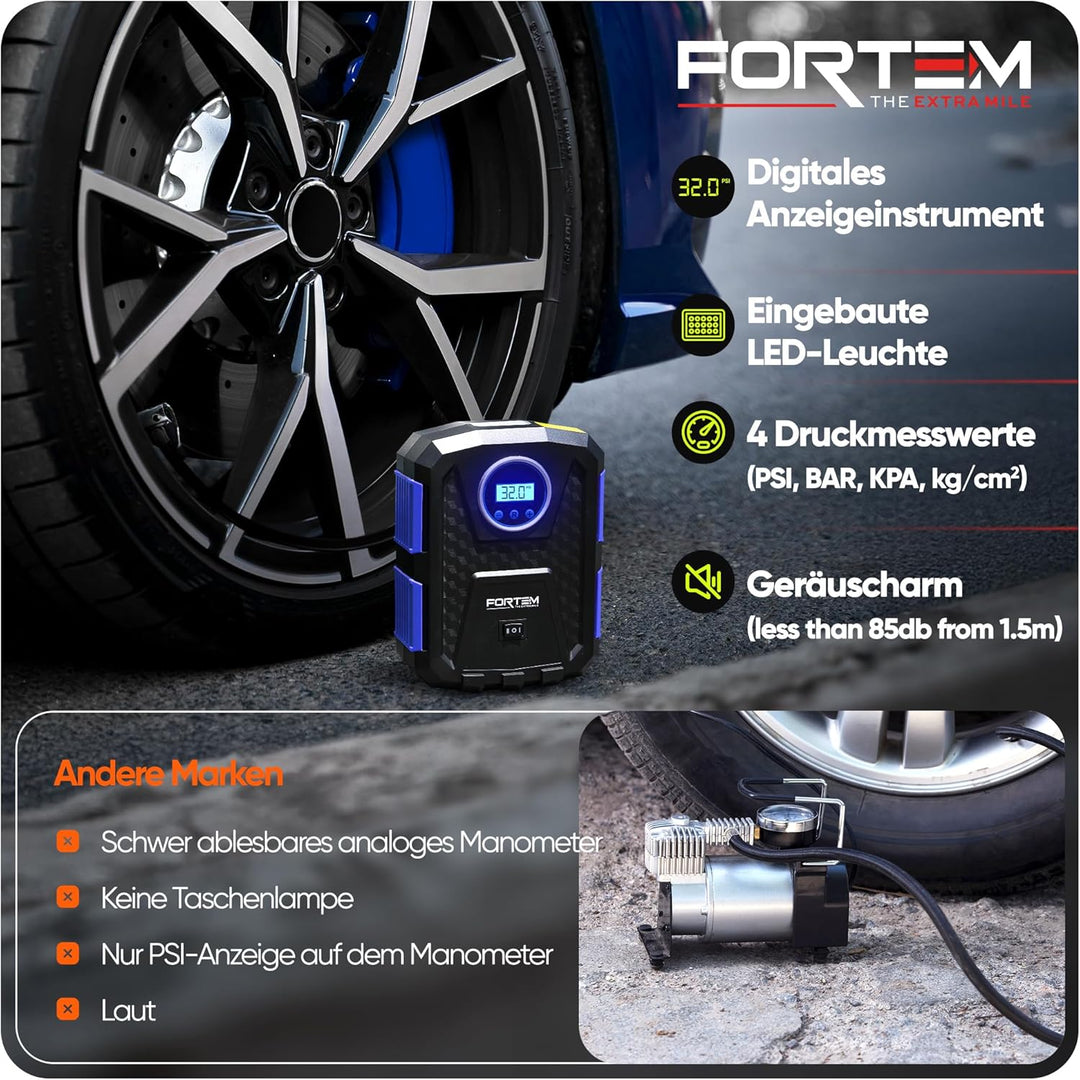 Fortem Tragbarer Kompressor Autoreifen, Kompressor Fahrrad, 12V Autoreifen Pumpe und Fahrradpumpe El