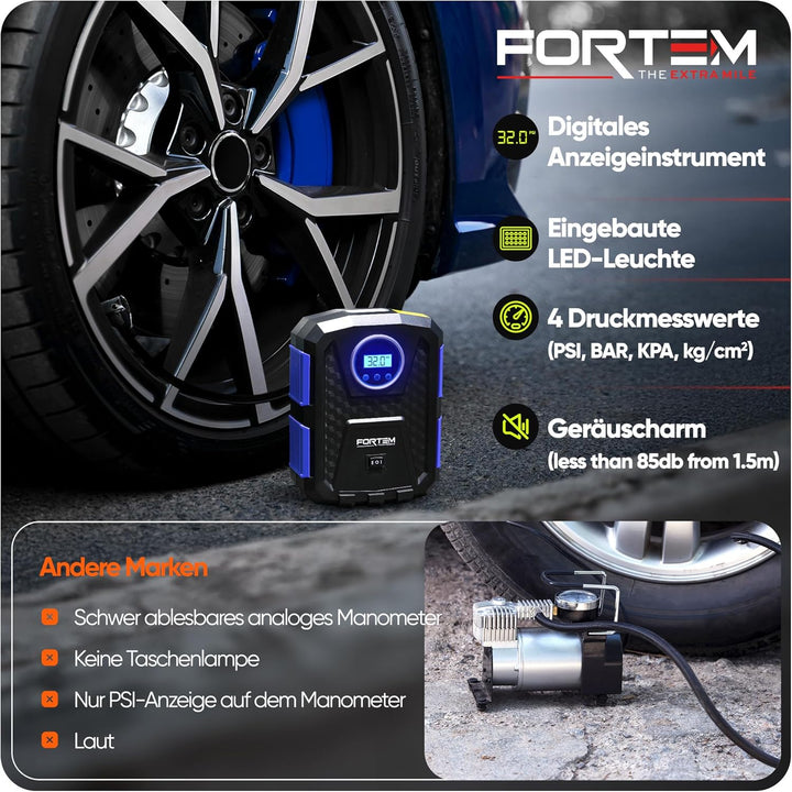 Fortem Tragbarer Kompressor Autoreifen, Kompressor Fahrrad, 12V Autoreifen Pumpe und Fahrradpumpe El