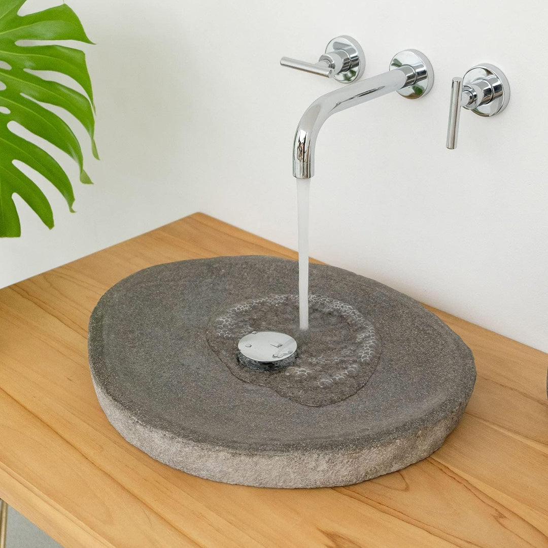 40 cm rund Naturstein Waschbecken grau von WOHNFREUDEN - Unikat Auswahl Stein Aufsatzwaschbecken Nat