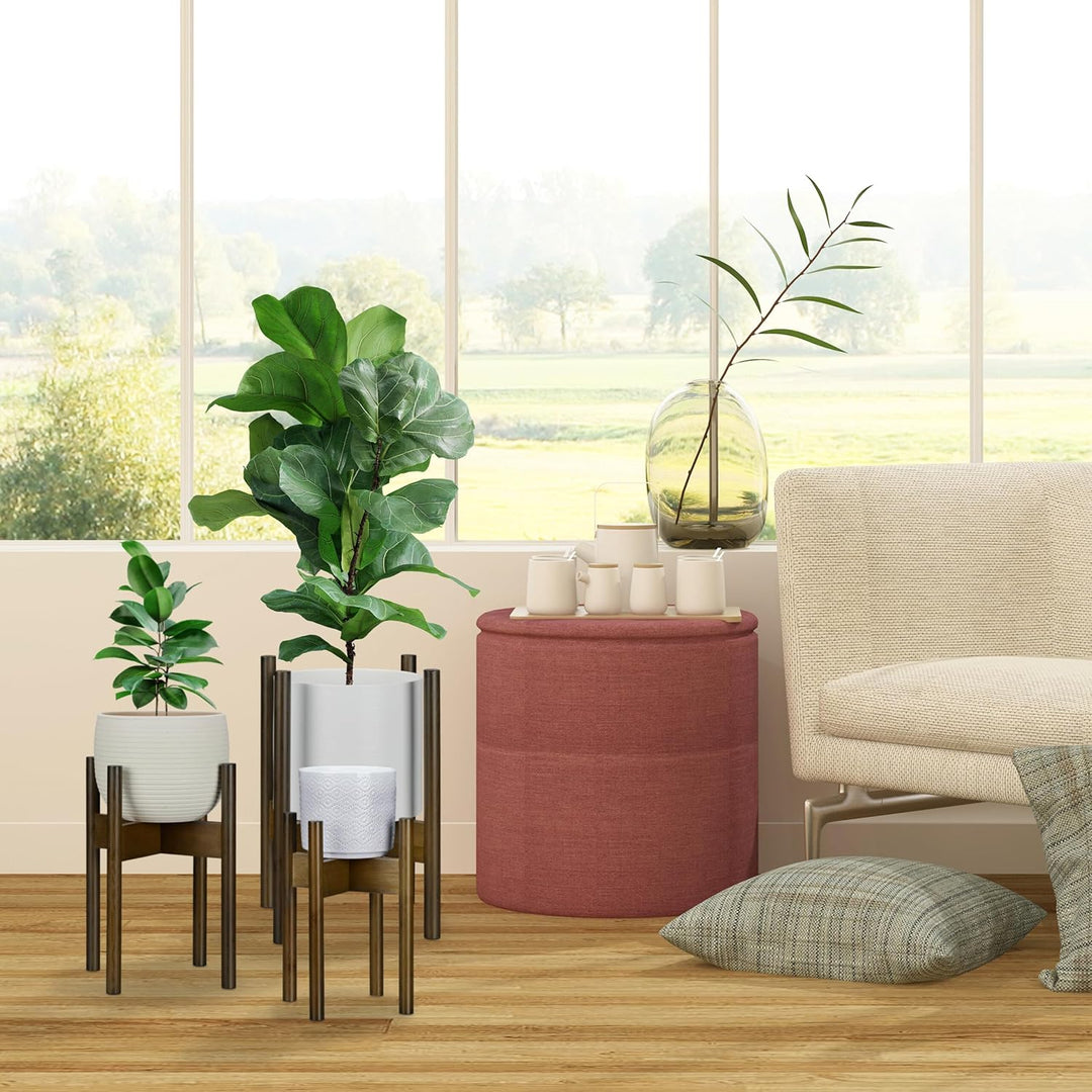 Relaxdays Pflanzenständer Bambus, 3er Set, Übertopfständer innen, Blumentöpfe bis D: 29 cm, Pflanzen