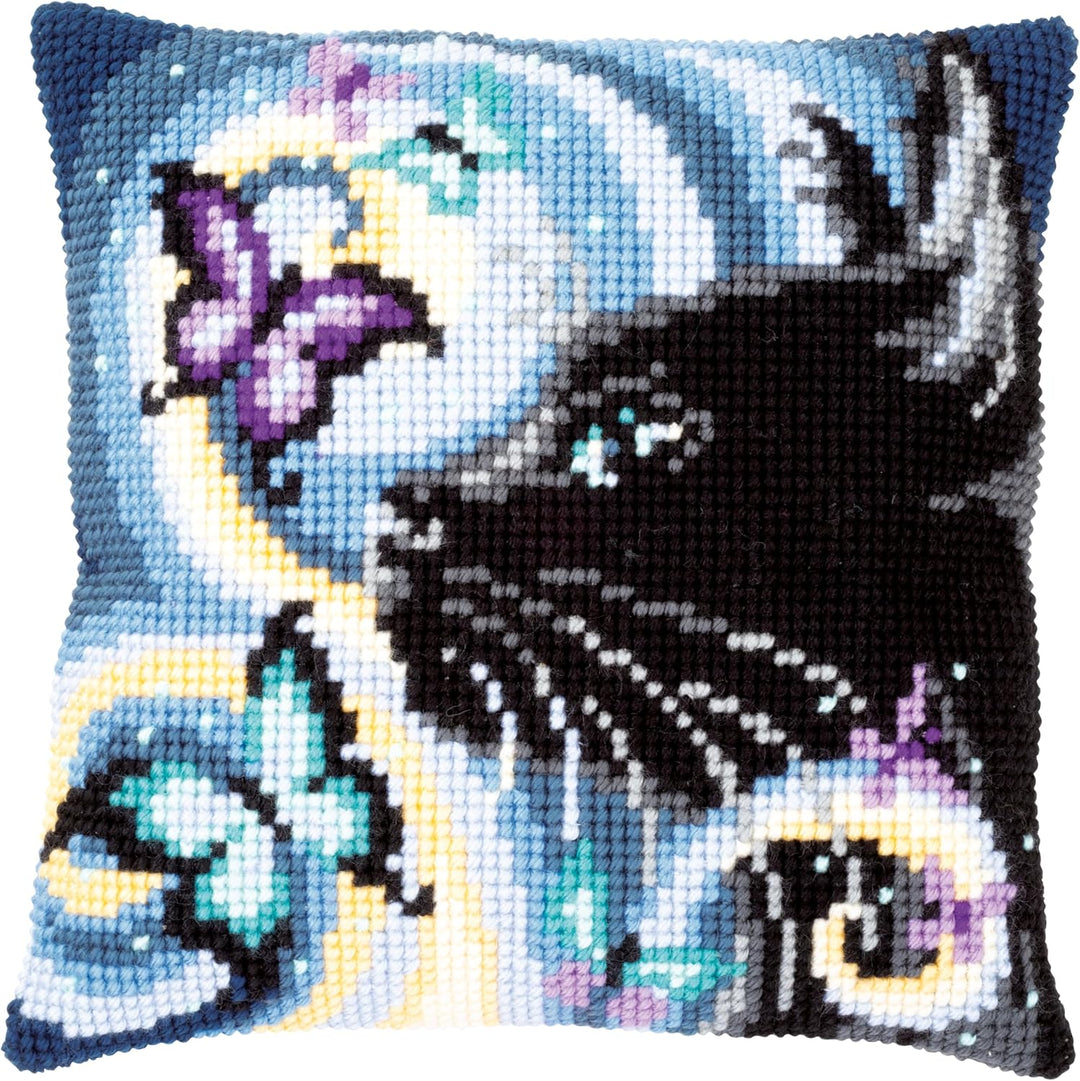 Vervaco PN-0149061 Katze mit Schmetterlingen Kreuzsichkissen vorbedruckt, Baumwolle, mehrfarbig, 40