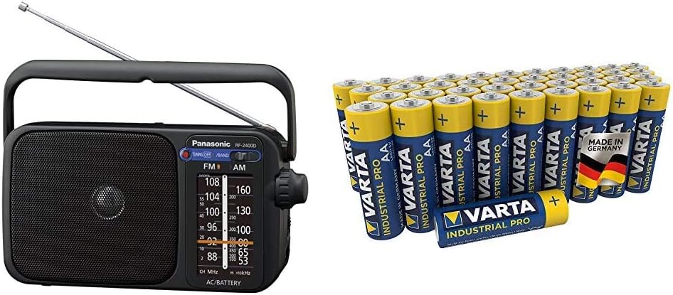 Panasonic RF-2400DEG-K Tragbares Radio mit Griff, Netz- oder Batteriebetrieb schwarz & VARTA Industr