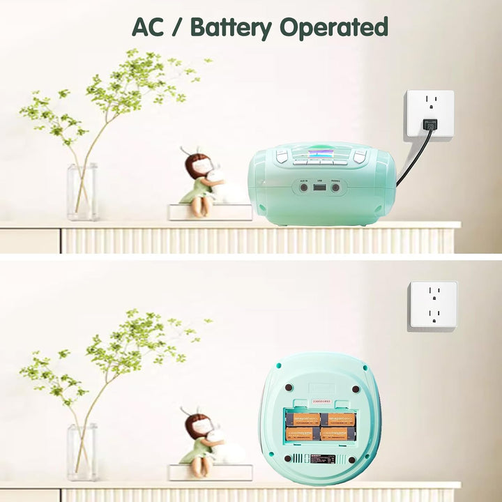 Tragbarer CD-Player fĂĽr Kinder - Radio-CD-Boombox mit Bluetooth, FM-Radio, USB-Eingang & AUX-Anschlu