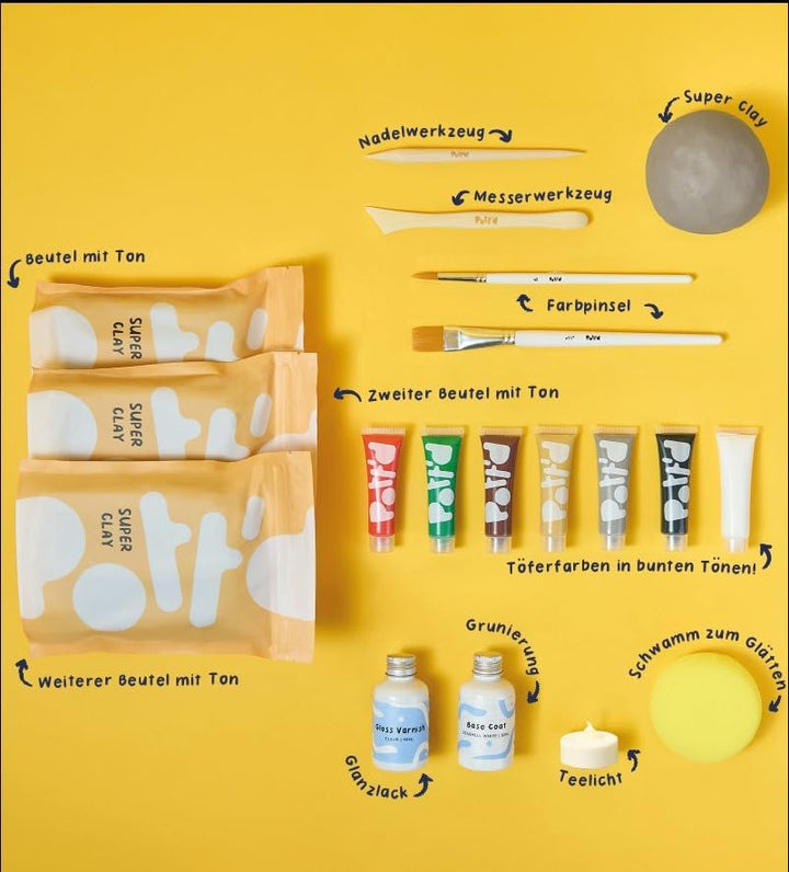 Pott'd Mini-Töpfer-Sets | Lufttrocknendes Töpferset für Erwachsene | Mit Farben, Töpferwerkzeugen un
