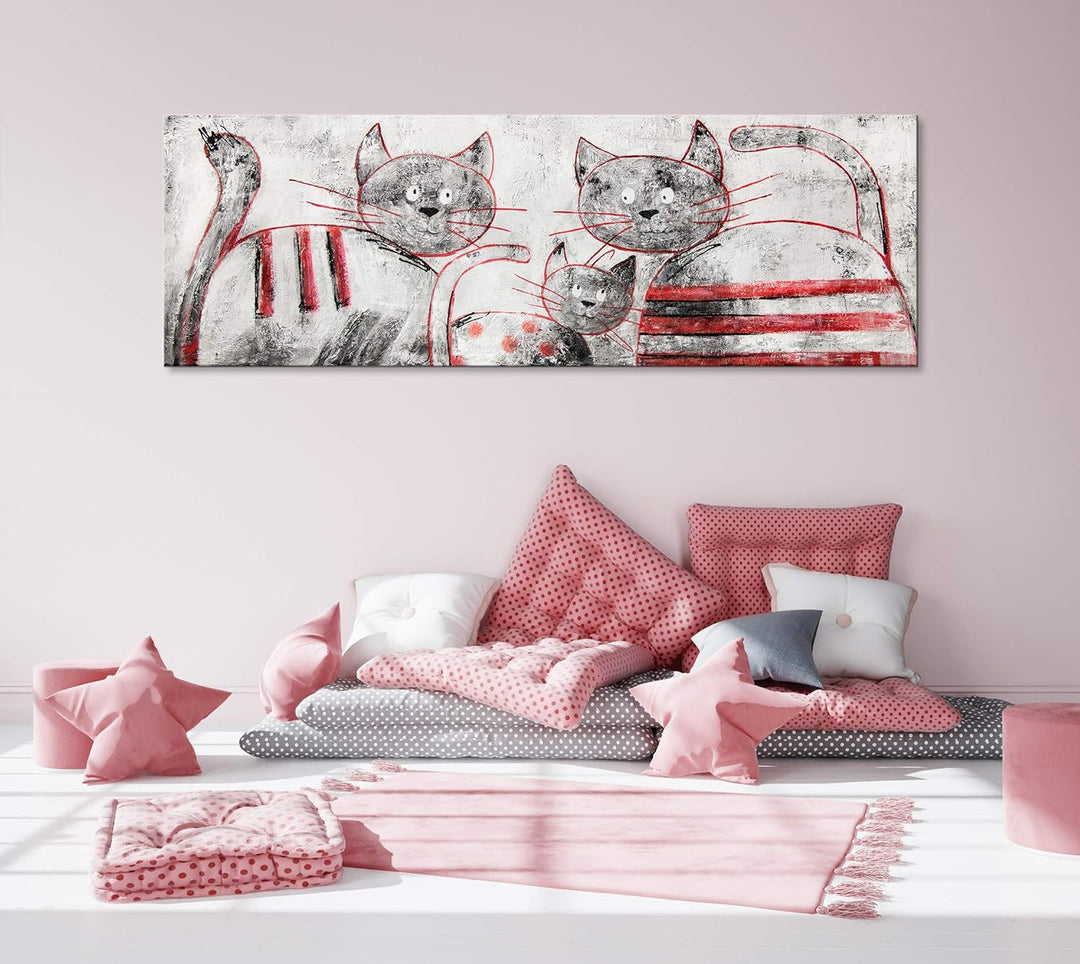 YS-Art XXL Abstrakt Acryl Gemälde auf Leinwand lustige Katzen handgemalt Wandbilder Wohnzimmer Kinde