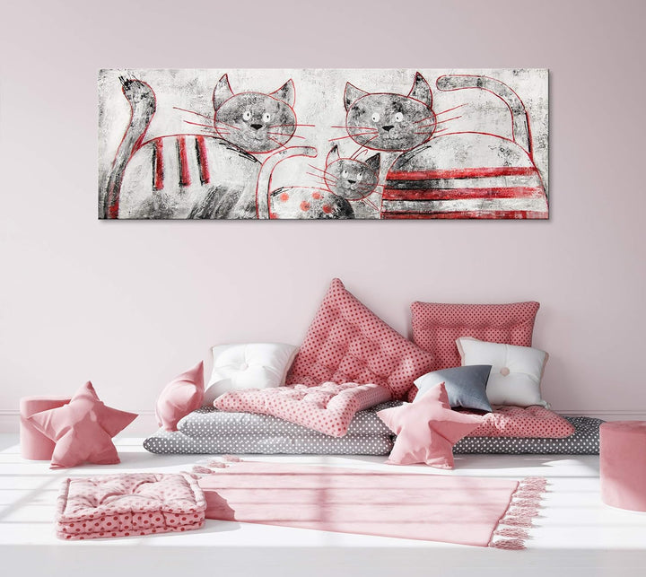 YS-Art XXL Abstrakt Acryl Gemälde auf Leinwand lustige Katzen handgemalt Wandbilder Wohnzimmer Kinde