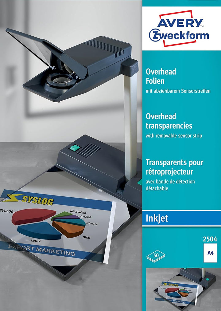 AVERY Zweckform 2504 Overhead-Folien für Inkjetdrucker (50 Transparentfolien, A4, spezialbeschichtet
