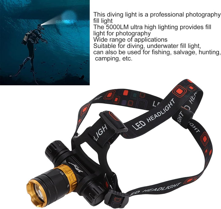EVTSCAN Tauchen LED-Stirnlampe 5000 Lumen 5 Modi, 328 Fuss wasserdichte LED-Taschenlampe unter Wasse