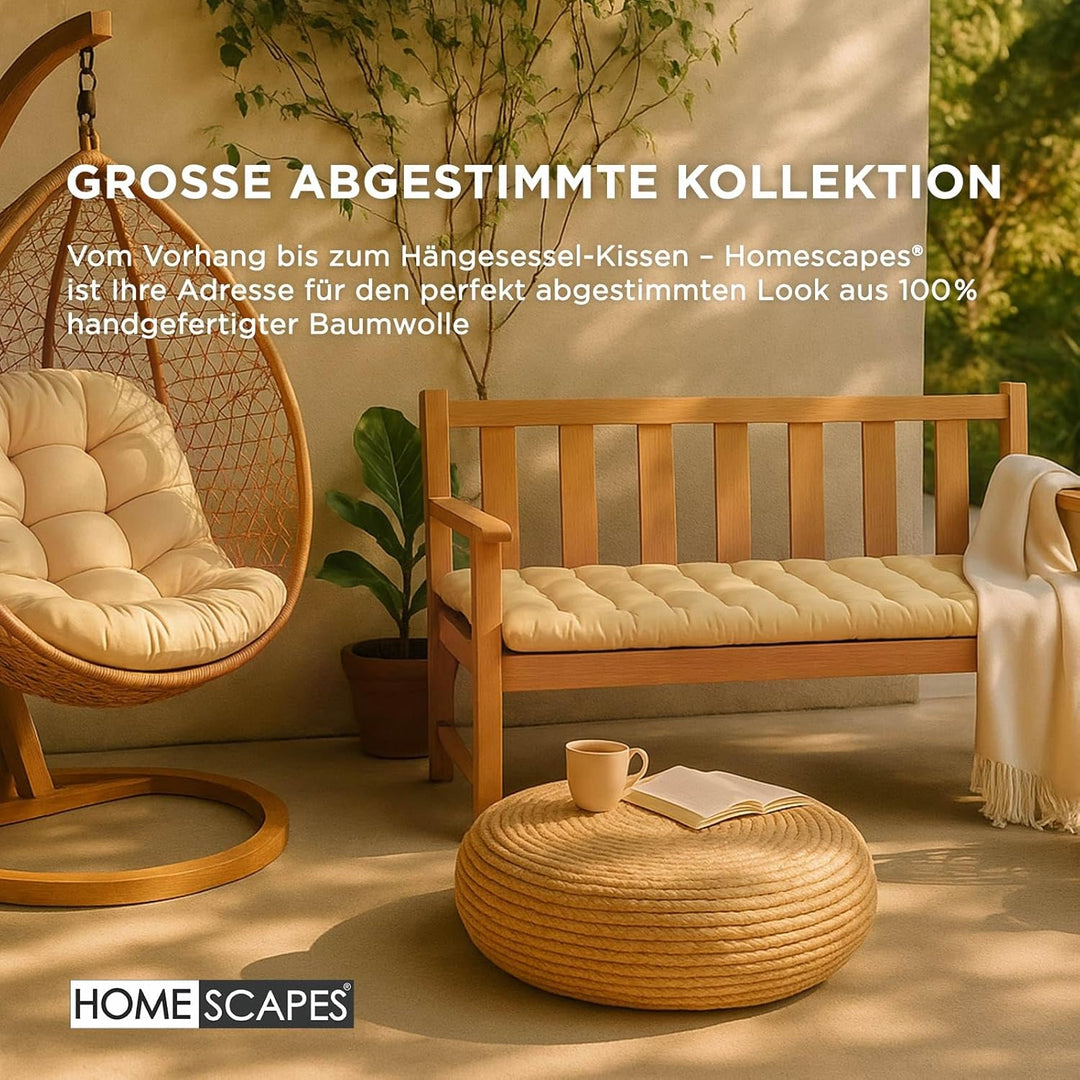 Homescapes 3-Sitzer Bankauflage, Creme-weiss, Sitzkissen für Bänke und Gartenbänke mit Bezug aus 100