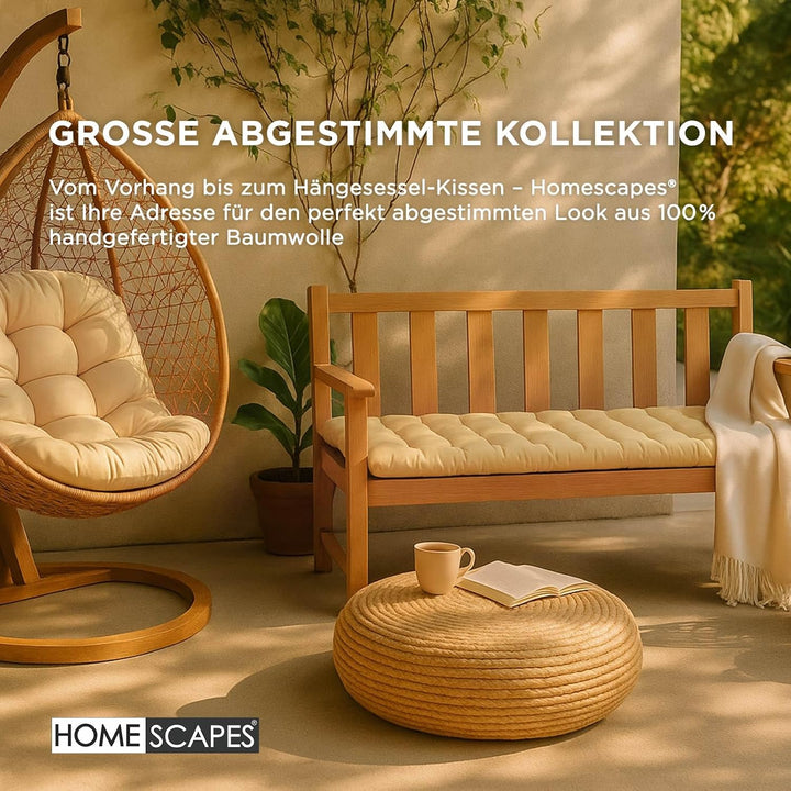 Homescapes 3-Sitzer Bankauflage, Creme-weiss, Sitzkissen für Bänke und Gartenbänke mit Bezug aus 100
