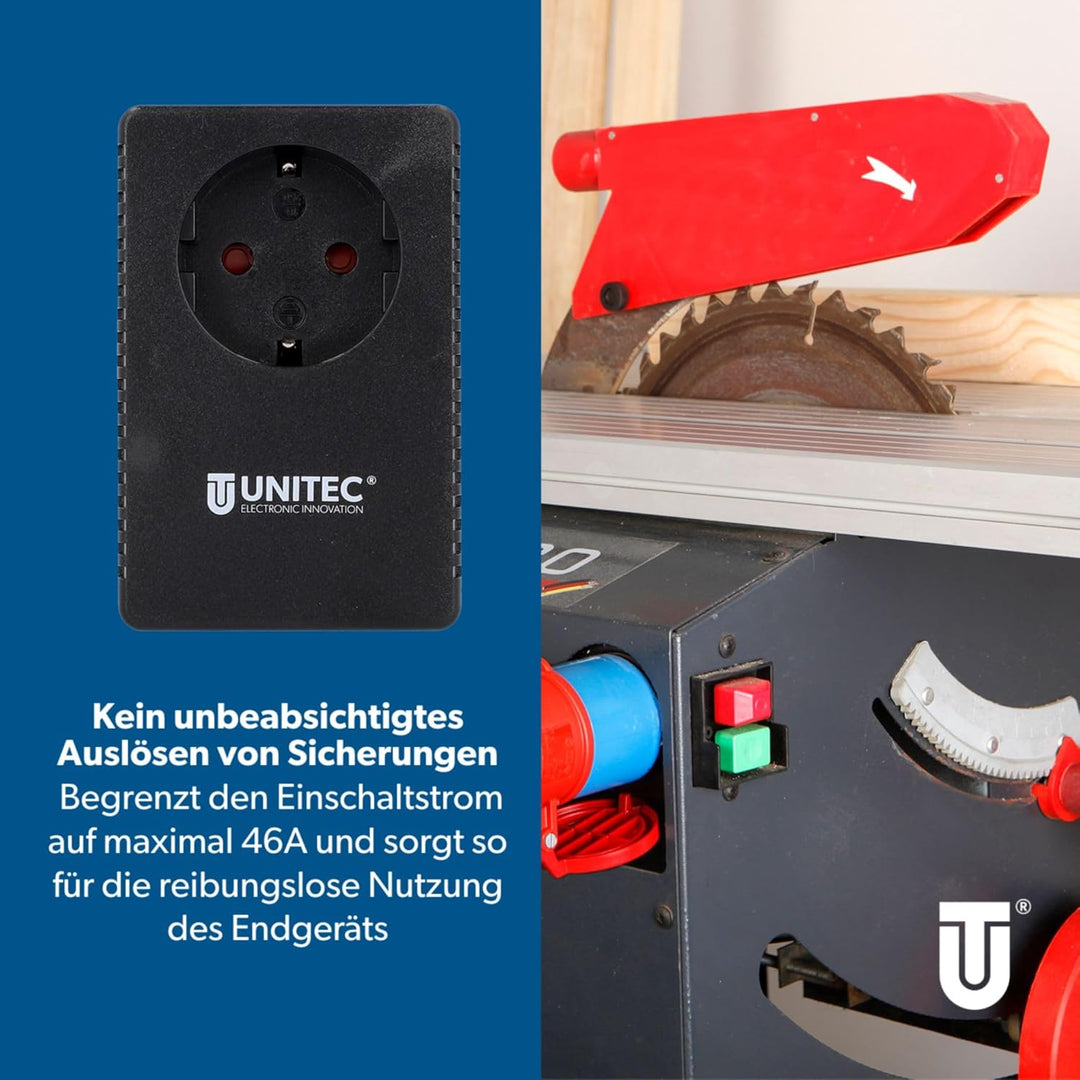 UNITEC Anlaufstrombegrenzer und Einschaltstrombegrenzer (230V ~/ 16A, Zwischenstecker, Strombegrenze