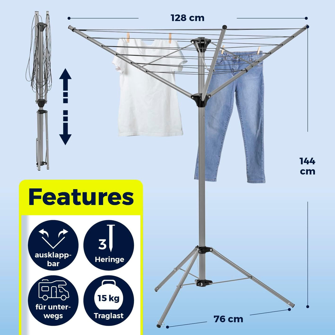 EASYmaxx Wäschespinne, zusammenklappbarer Wäscheständer für innen und aussen | Wetterfest und leicht