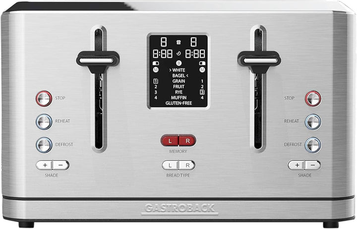 GASTROBACK #42396 Design Toaster Digital 4S, 4-Scheiben, intergrierter Brötchenaufsatz, 7 Toastprogr