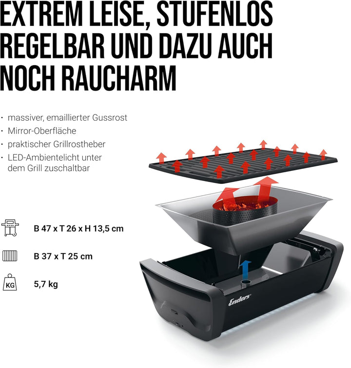 Enders Aurora Mirror raucharmer Tischgrill, mit Guss-Rost, Holzkohle-Grill, kleiner Grill, Balkon-Gr