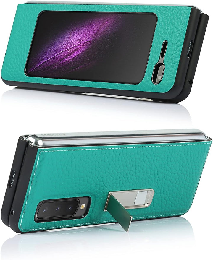 Handyhülle für Samsung Galaxy Fold, Ultradünn Luxus Litchi Korn Echtes Leder Hüllen mit Standfunktio