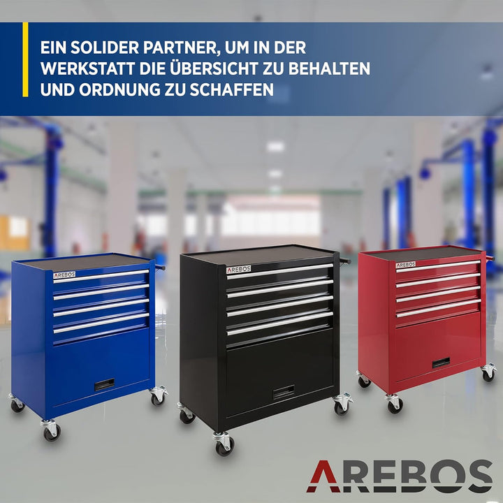 Arebos Werkstattwagen 4 Fächer + grosses Fach für Werkzeug | inkl. Antirutschmatten |kugelgelagerte