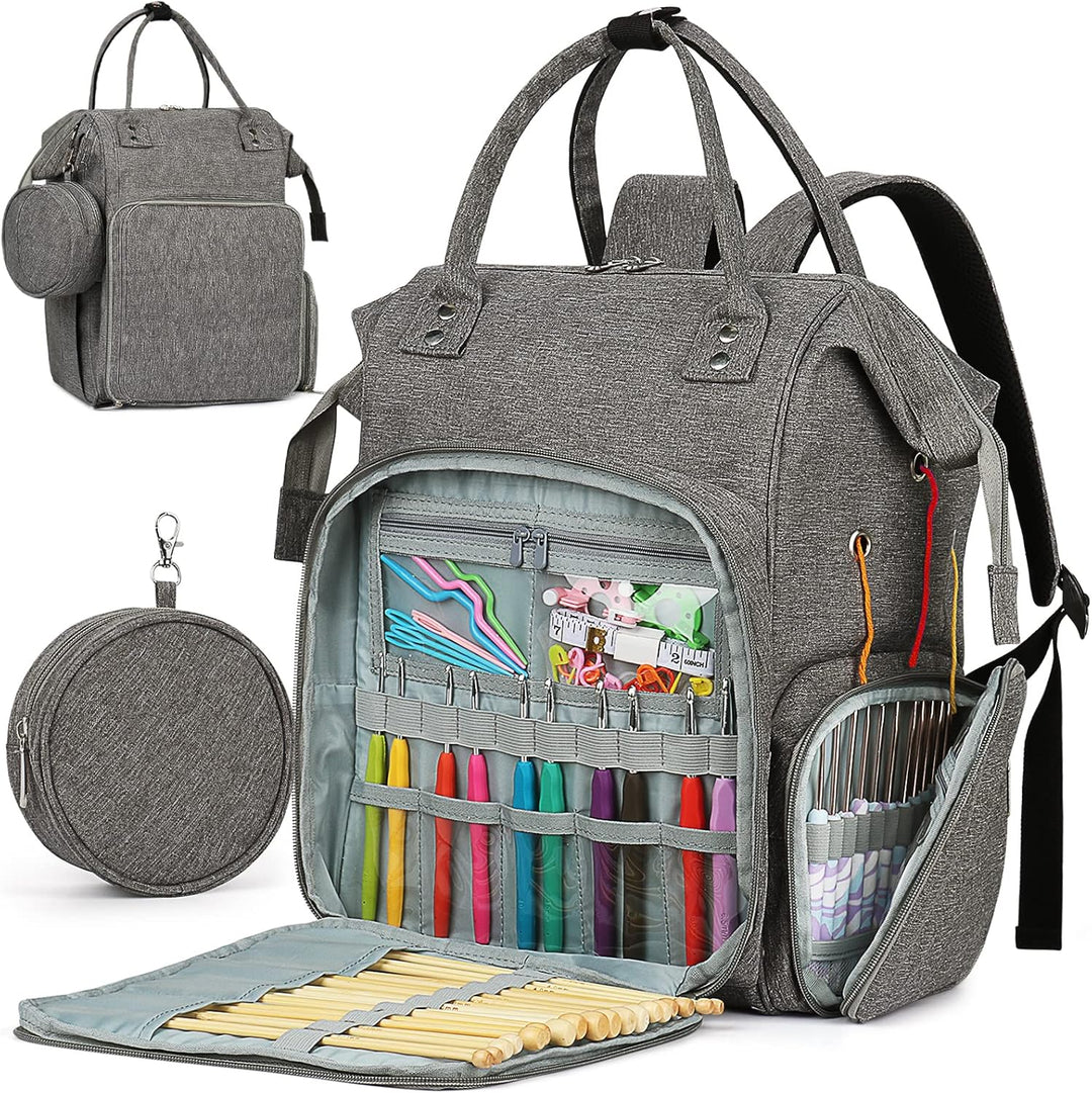 Coopay Multifunktion Stricktasche Rucksack, Reise Häkeltasche mit 6 Garnösen, Grosse Garnaufbewahrun