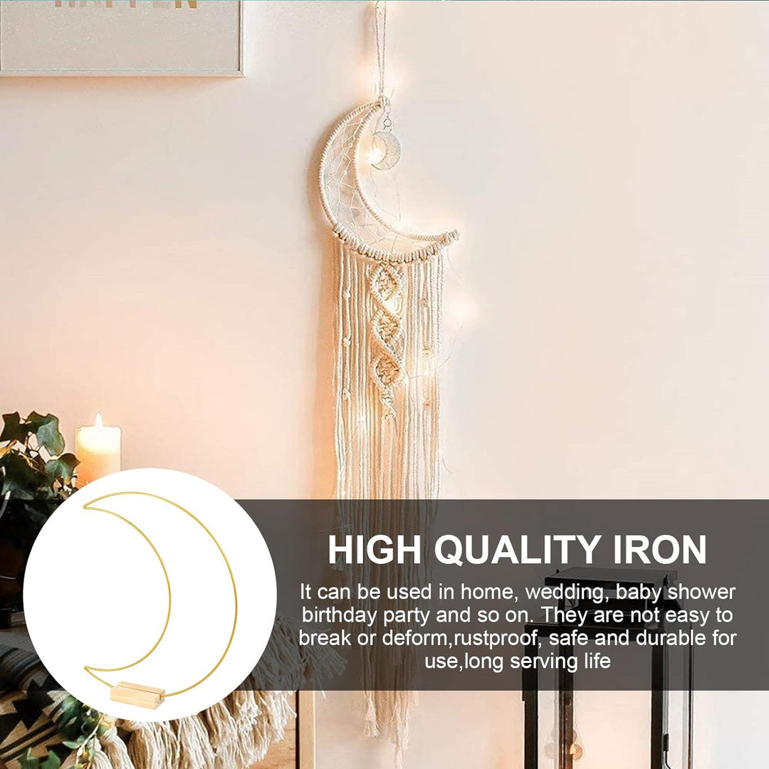 IGTOPS 10 Stück 30cm Mond Metall-Blumenreifen mit 10 Hexagon Holzständer, Metall Kranzring Gold Meta
