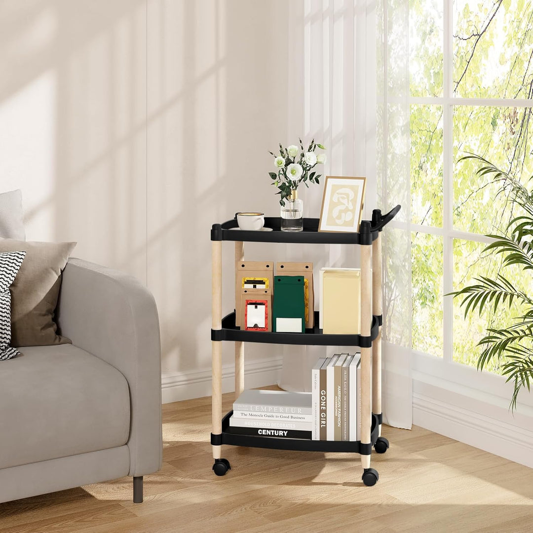 WOLTU Servierwagen 3 Ebenen, Kรผchenwagen mit Griff Bremsen, Nischenregal auf Rollen, Rollregal fรผr W