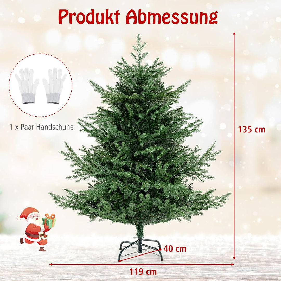 COSTWAY 135 cm Künstlicher Weihnachtsbaum mit Beleuchtung, Tannenbaum mit 160 warmweissen LED-Lichte