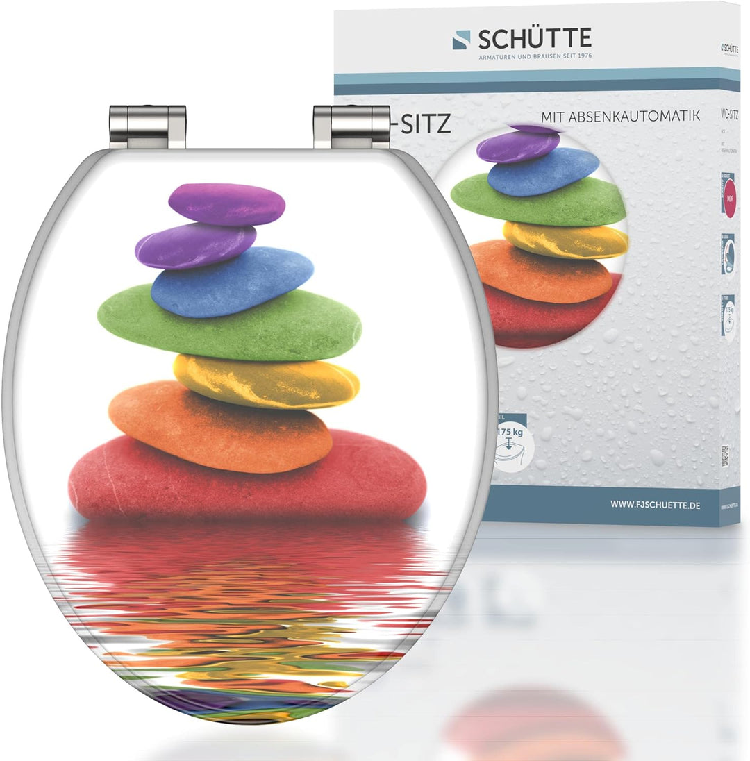 SCHÜTTE WC Sitz Holzkern COLORFUL STONES, Toilettensitz mit Absenkautomatik, passend für viele hande
