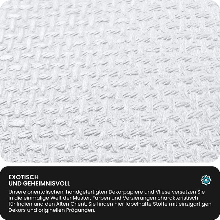 Netuno 50 Blatt Weiss Dekorpapier, geprägt - Flechtmuster, 180x250mm, handgemacht, 150g, orientalisc