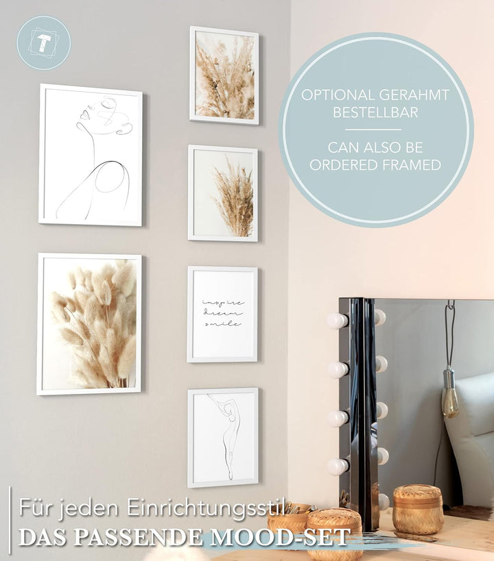 Papierschmiede® Mood Poster Set Pampas Woman, Deko Bilder Wohnzimmer, 2x 30x40 cm und 4x 20x30 cm, H