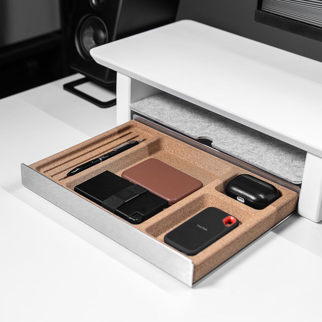 Raico Schreibtischablage mit Fächern, Kork & Aluminium, Auffangbehälter, Stiftablage, geholte Altern