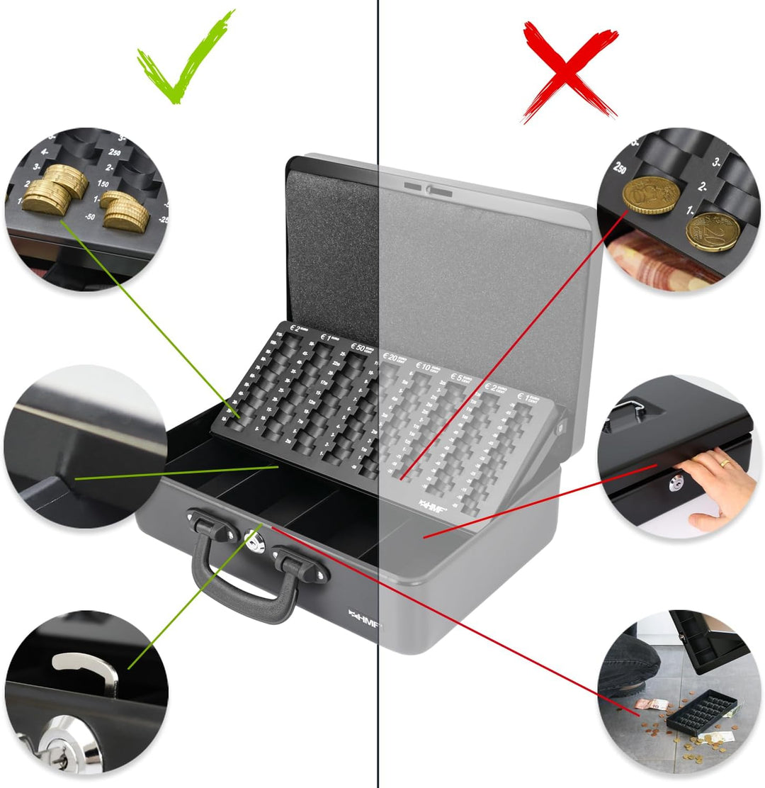 HMF 22037-02 Geldkassette Geldzählkassette 2 Tragegriffe, 36 x 25 x 11 cm, schwarz, Schwarz