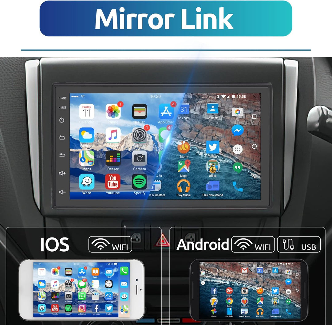 Autoradio 1GB+32GB Android Navi 7 Zoll 2 Din Touchscreen Autoradio mit GPS Navigation, WiFi, Bluetoo
