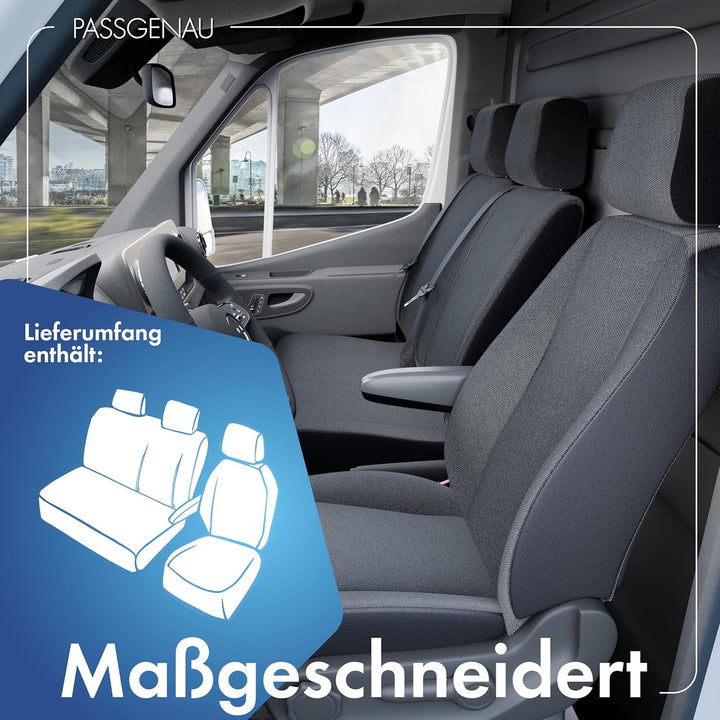 Walser Transporter Sitzbezüge Auto kompatibel mit Peugeot Boxer, Einzelsitz Armlehne innen/Doppelban