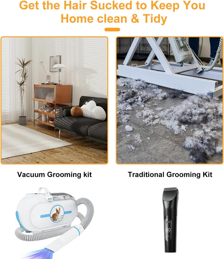 WHDPETS Hundeschermaschine mit Staubsauger, 2L Staubbehälter, Super Saugkraft mit 9000 Pa Saugt 99.9