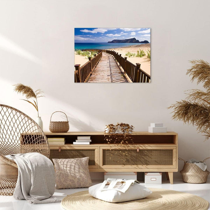 ARTTOR Bilder auf Leinwand Ozean Strand Sand Ufer Leinwandbild 70x50cm Wandbilder Dekoration Wohnzim