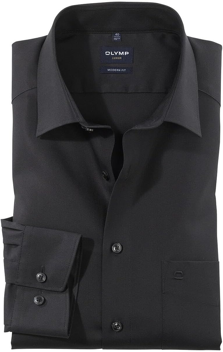 Olymp Herren Langarmhemd - Luxor Modern Fit, Gr.44, Farbe 99 schwarz