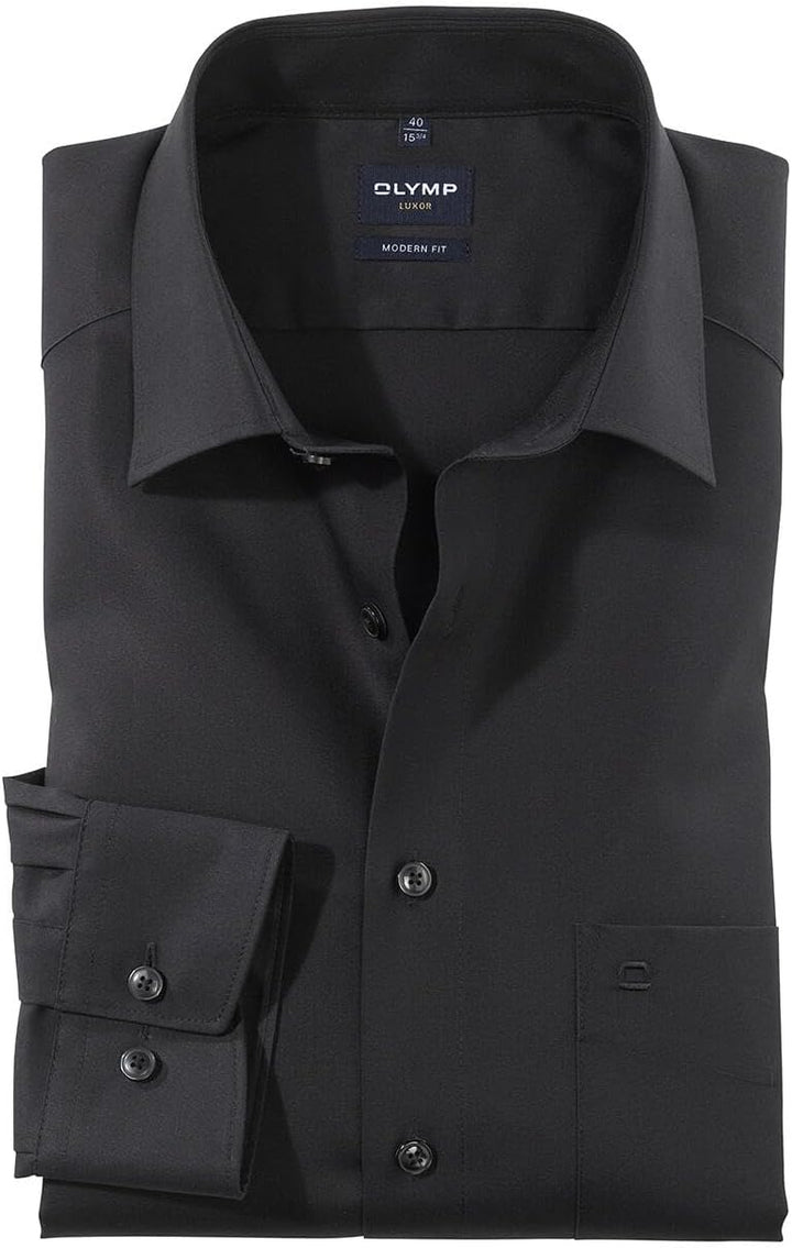 Olymp Herren Langarmhemd - Luxor Modern Fit, Gr.44, Farbe 99 schwarz