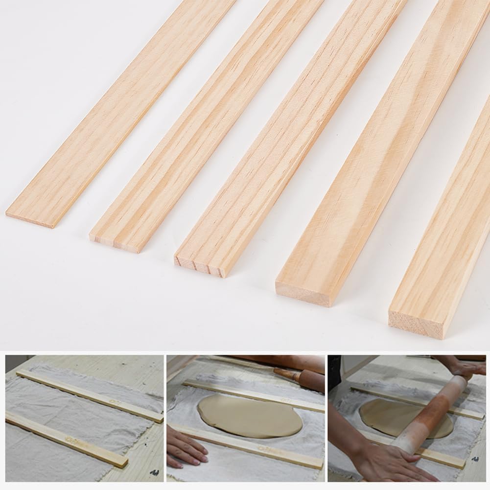BENECREAT 10pcs Holzplatten Töpferei Werkzeuge, 5 Grösse Rechteck Mud Stick Guide für Töpferei Polym