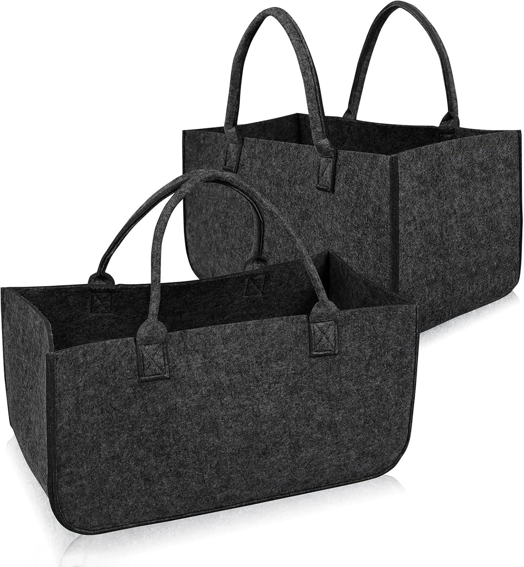 UISEBRT 2 Stück Kaminholztasche Filz, Filztaschen Shopper mit Tragegriffen, Kaminholzkorb Filztasche