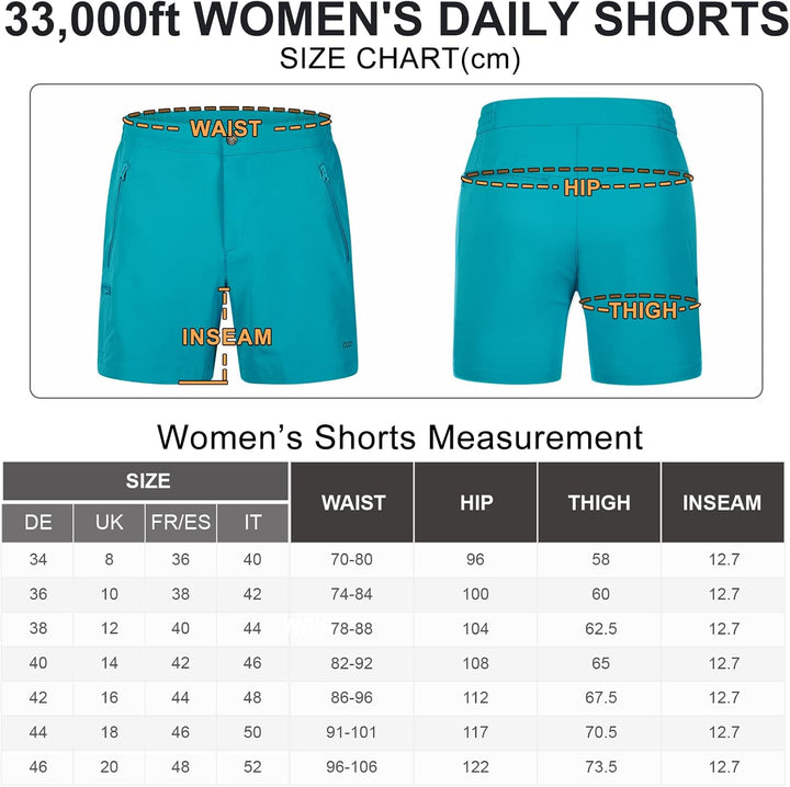 33,000ft Wanderhose Damen Kurz, Cargo Shorts Bermuda Stretch Leichte Laufshorts Sommer UPF50+ Kurze