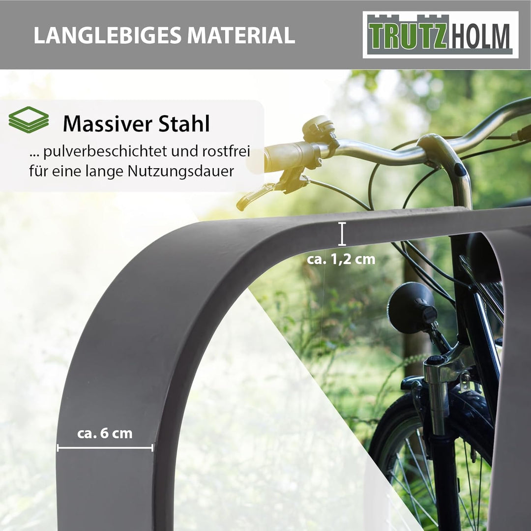 TRUTZHOLM Fahrradanlehnbügel 115x45 cm Flachstahl 12 mm pulverbeschichtet und rostfrei zum Einbetoni