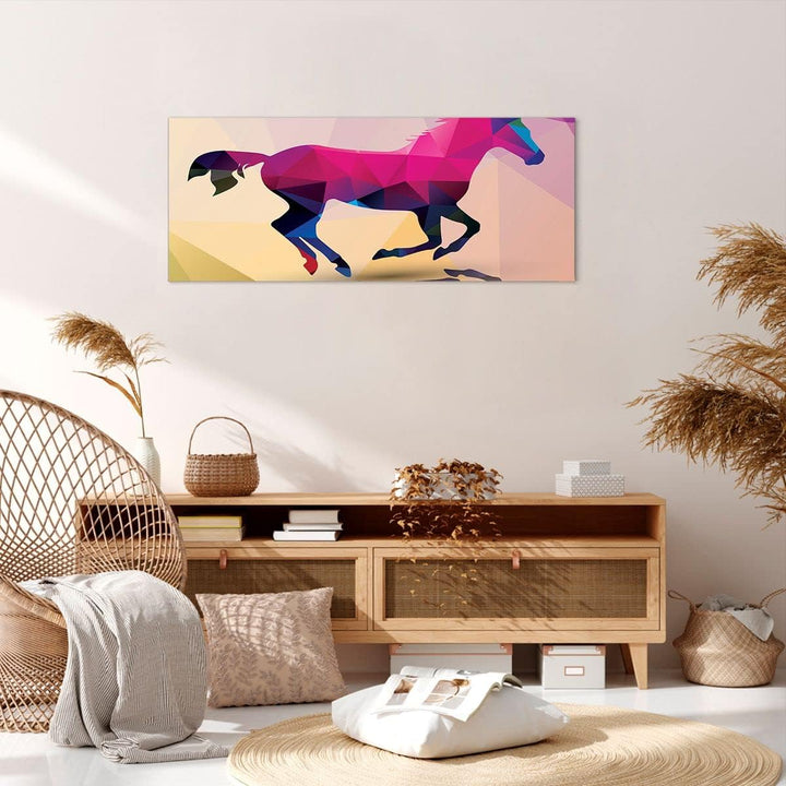 Wandbilder Dekoration Wohnzimmer Pferd Tiere Geometrie Diamant Panorama Bilder auf Leinwand 120x50cm