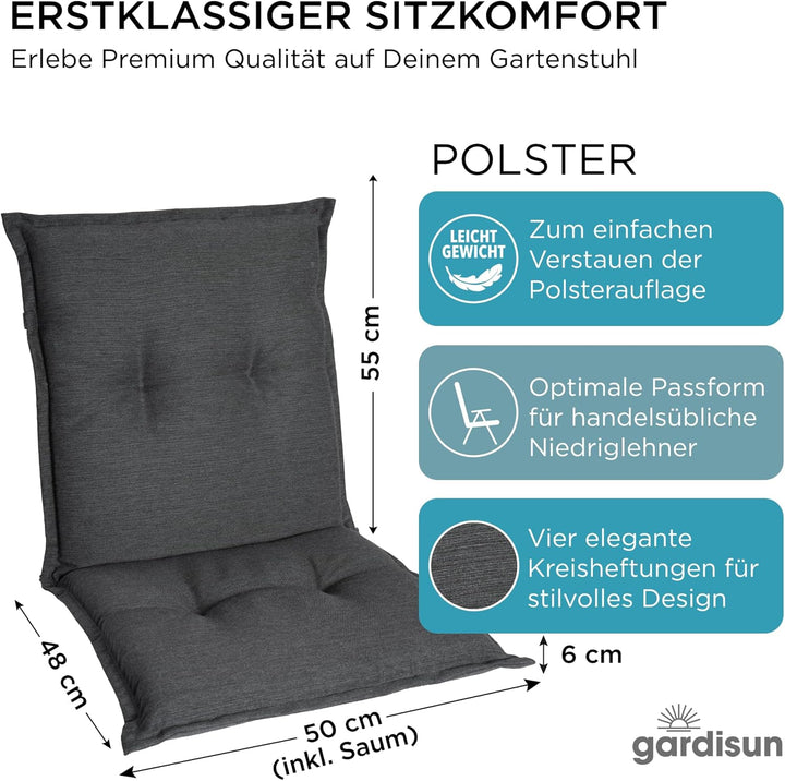 gardisun Gartenstuhlauflagen Niedriglehner I Extra Dicke Sitzauflagen I Made in Europe I Stuhlauflag