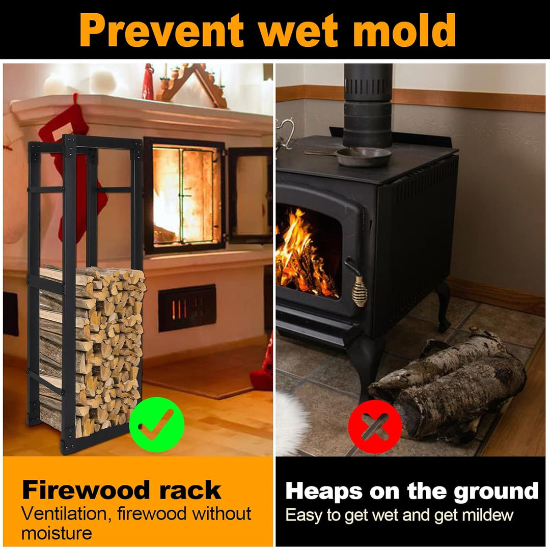Randaco Kaminholzregal, Brennholzregal Aus Schwarzem Metall, Holzscheite Stapelhilfe für Innen, Feue