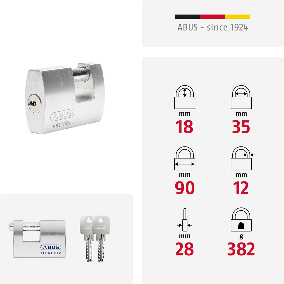 ABUS Titalium-Vorhangschloss 98TI/90, 70747, Grau, 98TI/90