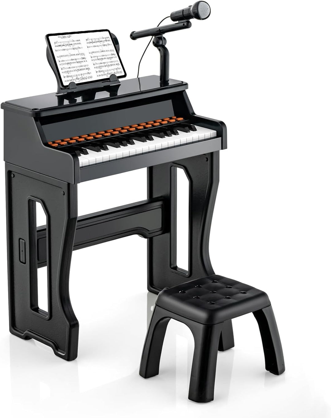 COSTWAY 37-Tasten Kinder Keyboard, elektronisches Kinderklavier mit Hocker, verstellbarem Mikrofon &