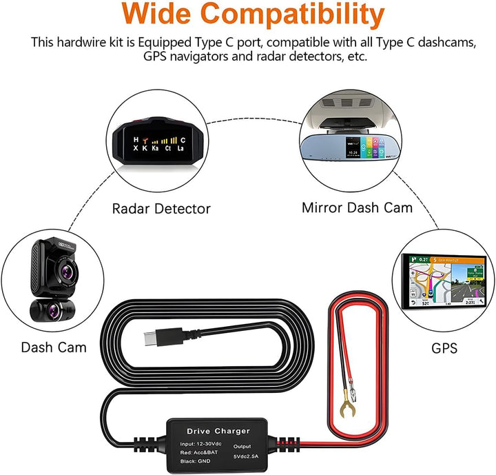 CGEAMDY Dashcam Ladegerät Netzkabel, Dash Cam Hardwire Kit, Mini USB Hard Wire Kit, Mit Niederspannu