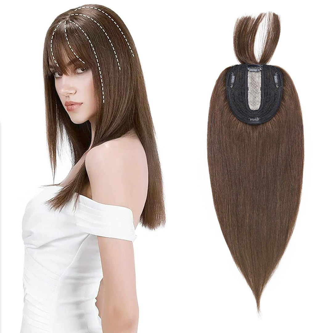 Silk-co Hair Topper Echthaar mit langem Pony, Toupet Damen 10x12cm Basis, Haartopper Echthaar mit Re
