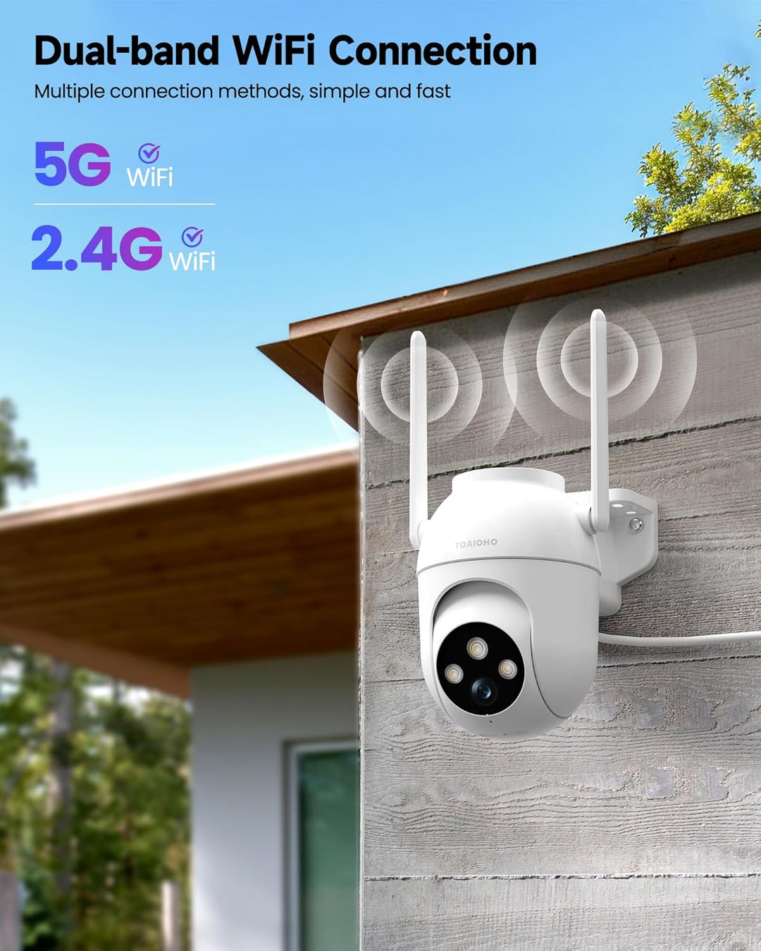 TOAIOHO 5MP Überwachungskamera Aussen Kamera Überwachung Aussen 2,4/5Ghz WLAN IP Kamera Outdoor Auss