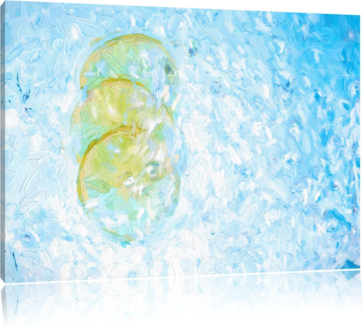 Pixxprint Zitrone fällt ins Wasser als Leinwandbild/Grösse: 100x70 cm/Wandbild/Kunstdruck/fertig bes