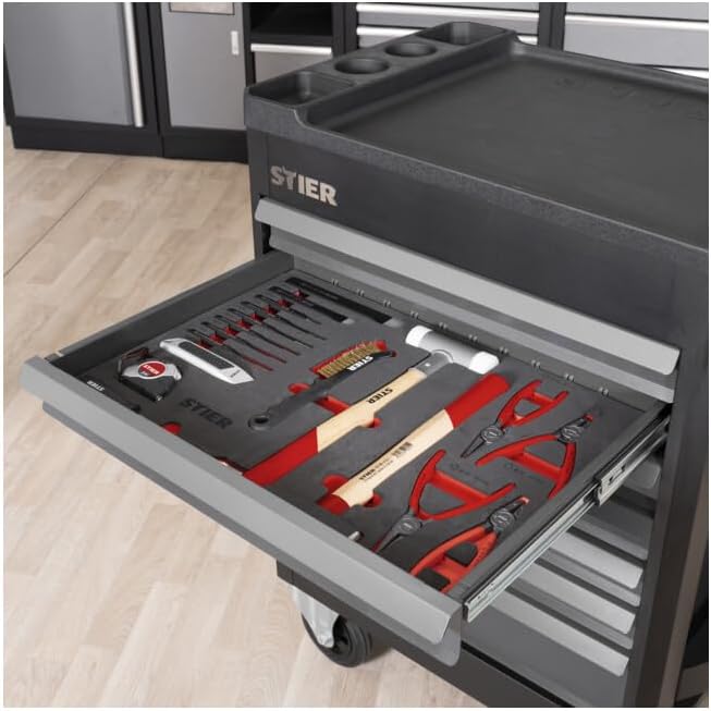 STIER Werkzeugsatz, 18-tlg, in Weichschaumeinlage (EVA), für den Werkstattbedarf, inkl. Splintentrei